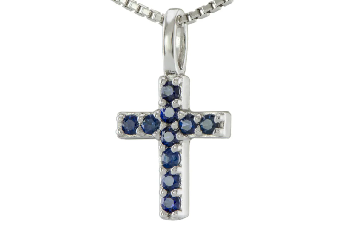 Silbernes Kreuz mit Saphir
