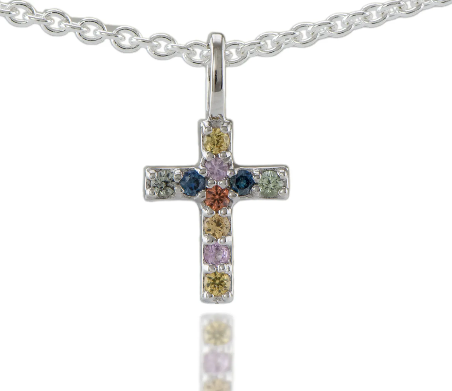 Silbernes Kreuz mit Saphir