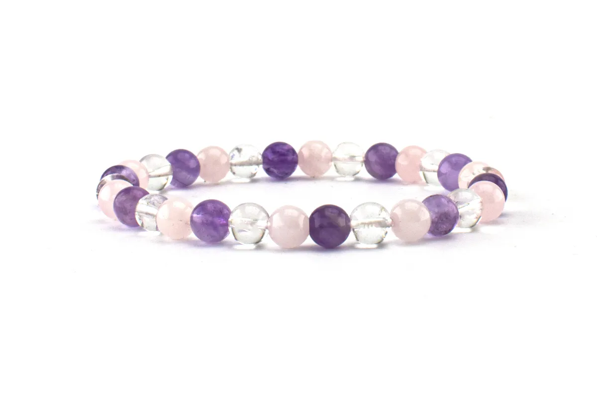 Armband mit Amethyst, Rosenquarz und Bergkristall