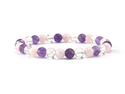 Armband mit Amethyst, Rosenquarz und Bergkristall